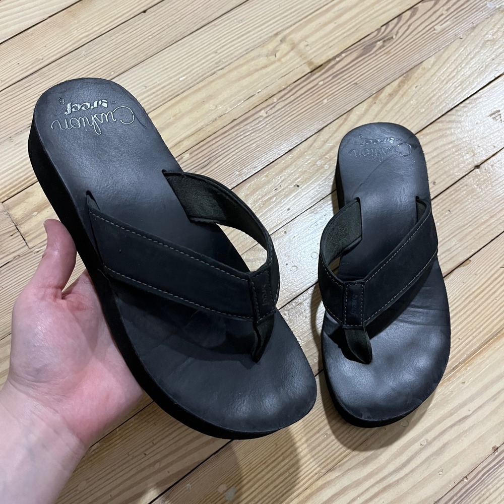 Reef Cushion Vista Hi Platform Sandals Womens 8 Black Chunky Flip Flops y2k